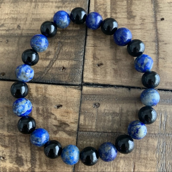 Onyx & Lapis Lazuli Chakra Stretch Bead Bracelet - Picture 4 of 4